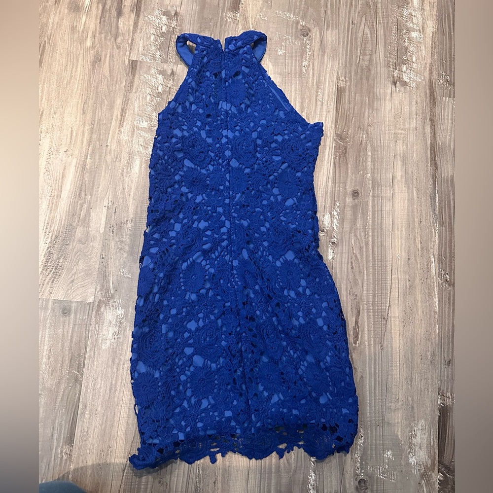 Blue halter lace dress
